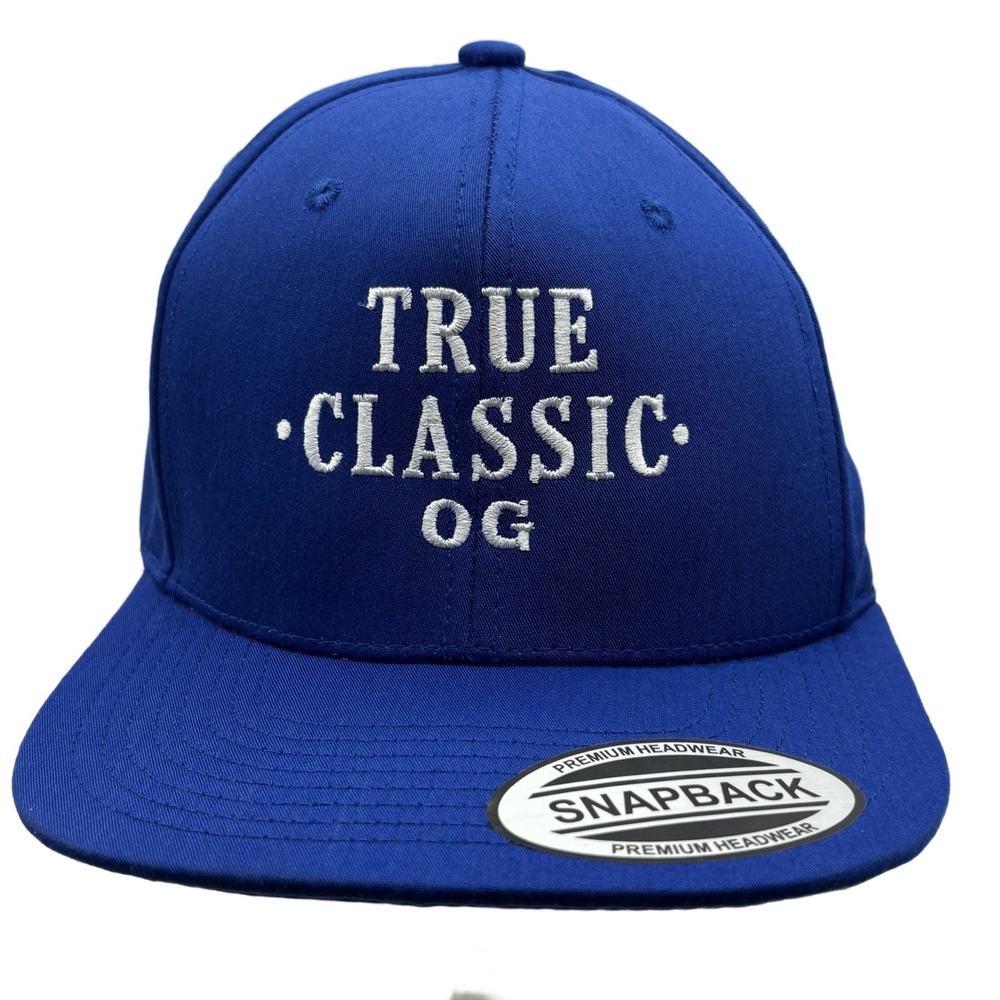 True Classic OG Snapback Hat Blue Adjustable Flat Brim Cap Premium Headwear